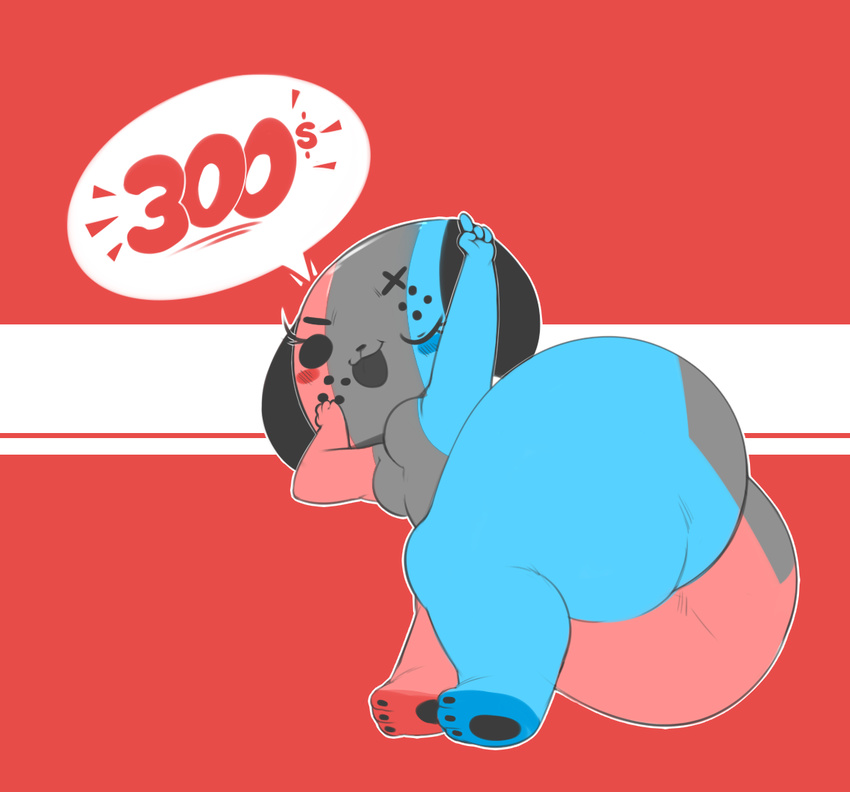 alternate_color animate_inanimate anthro big_butt blush breasts bulumble-bum butt canine dog eyelashes featureless_breasts female huge_butt mammal nintendo_switch one_eye_closed pawpads solo speech_bubble switch_dog