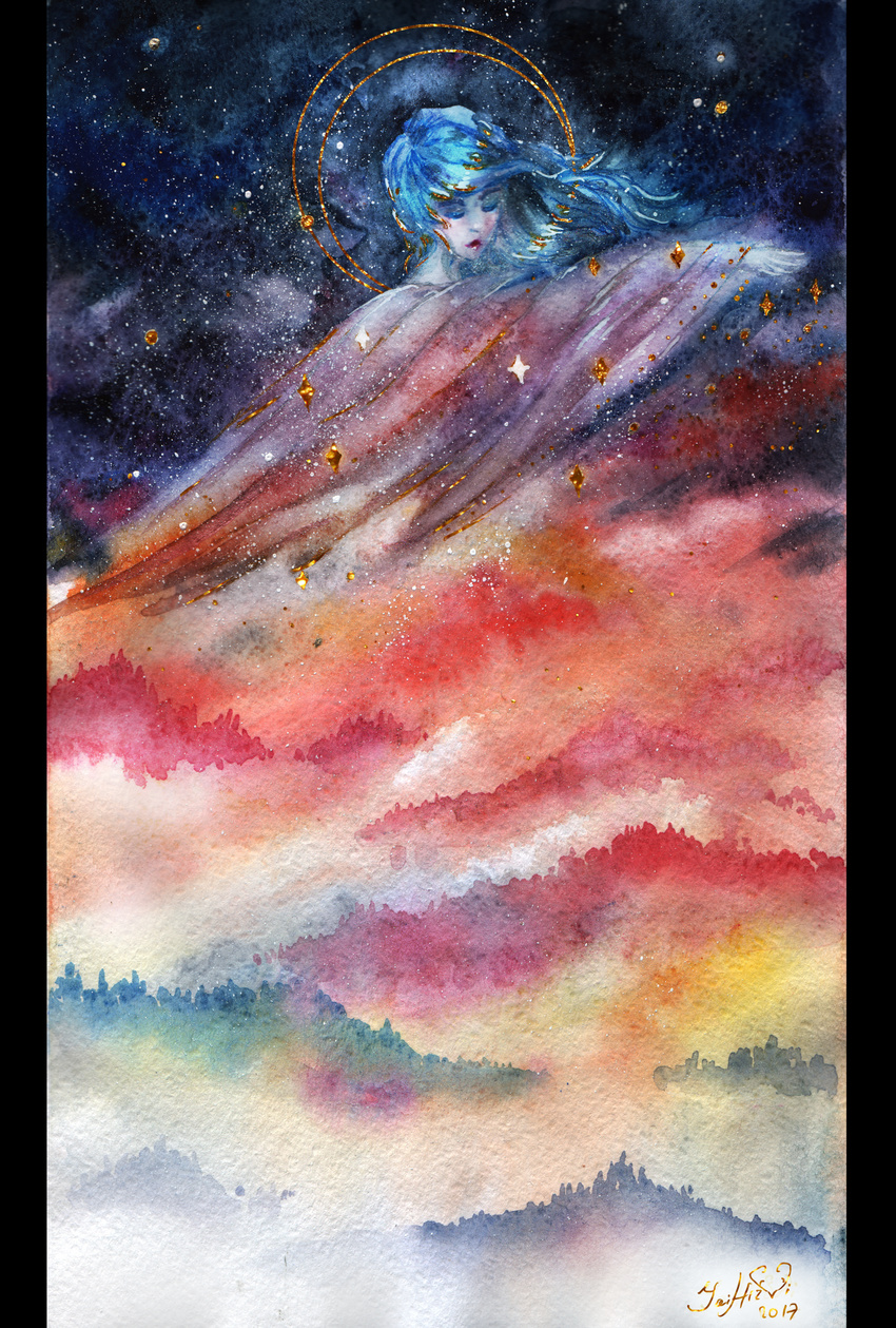invalid_color jaihirvi lady light night sky sows star traditional_media_(artwork) watercolor_(artwork)