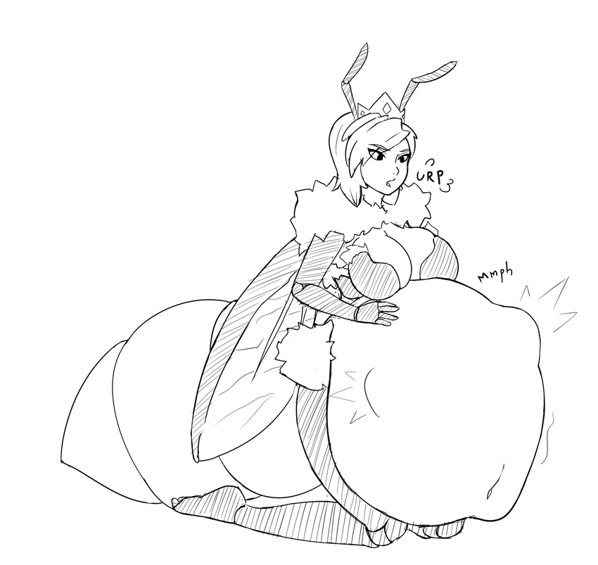abdominal_bulge arthropod bee belly big_belly big_breasts breasts bulge burping cleavage clothed clothing crown female insect nac navel royalty solo vore wings