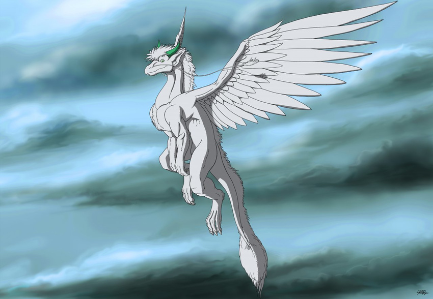 angel_dragon dragon feathered_wings feathers feral flying kevindragon male sckhar sky smile solo wings