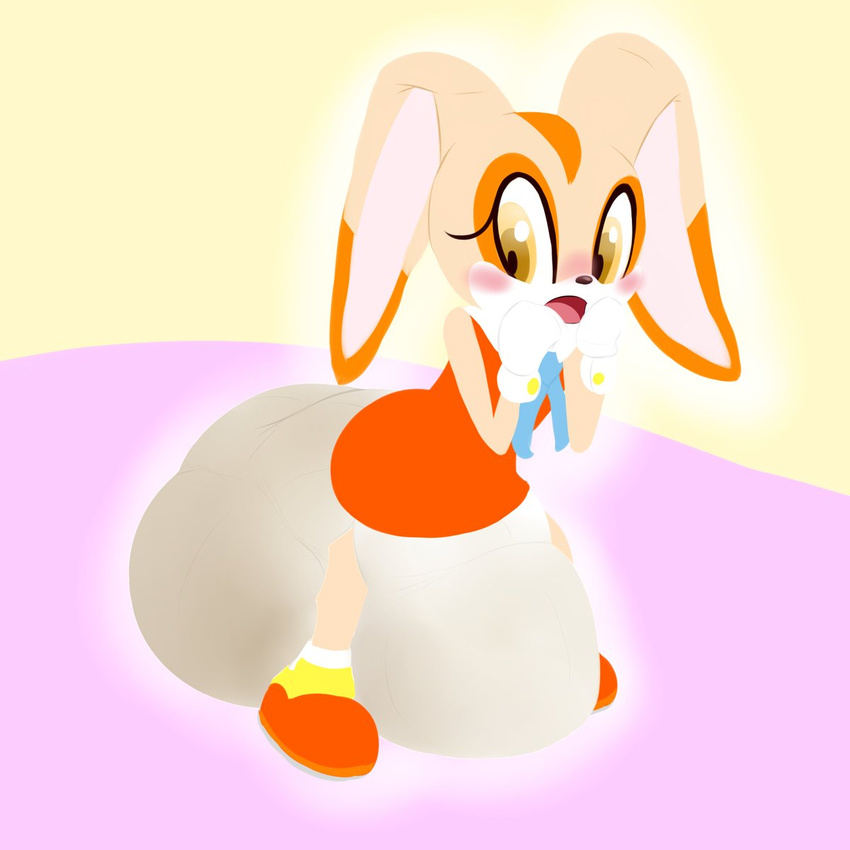 anthro blush clothed clothing cream_the_rabbit diaper feces female hypermess lagomorph mammal messy_diaper open_mouth prettypaddedprincess rabbit scat soiling solo sonic_(series) yellow_eyes