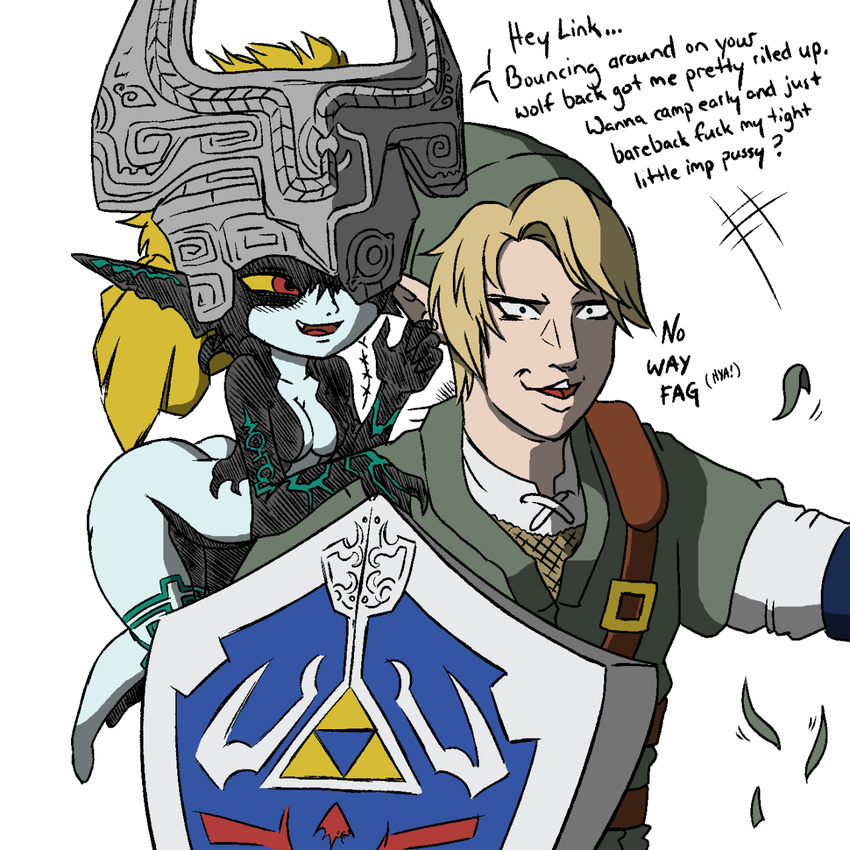 alpha_channel breasts dialogue english_text erect_nipples female humanoid humor hylian imp link male midna nintendo nipples text the_legend_of_zelda twili twilight_princess unknown_artist video_games