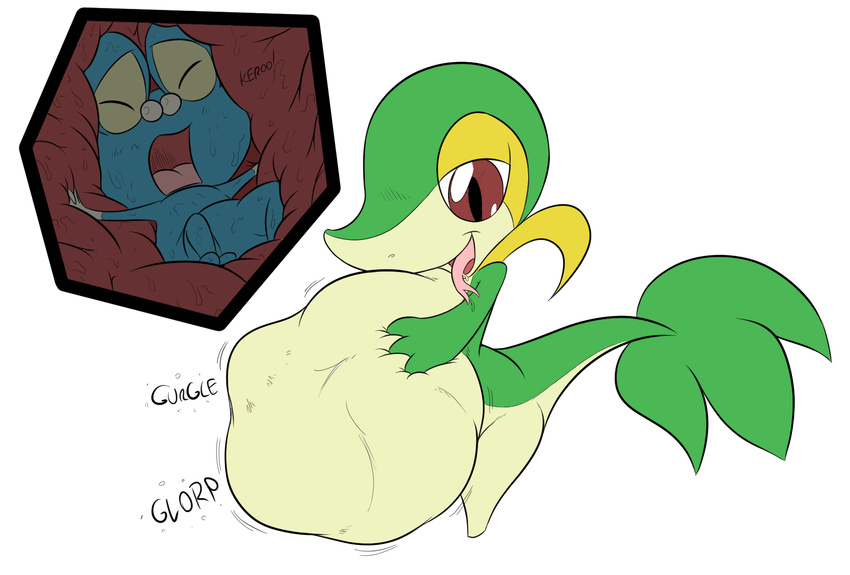 belly big_belly feral froakie nintendo oral_vore pok&eacute;mon same_size_vore snivy sparky_the_chu tongue tongue_out video_games vore