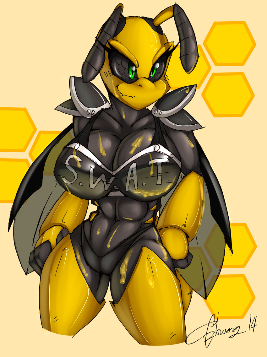 akatsukishiranui-fox anthro arthropod bee big_breasts breasts cleavage clothed clothing female insect solo