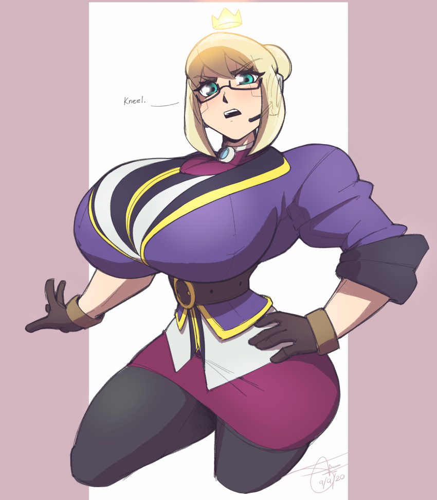 absurd_res android big_breasts breasts crown curvy_figure eyewear female glasses hand_on_hip headgear hi_res high_waisted_belt hourglass_figure huge_breasts humanoid last_period machine nosunato robot robot_ears solo sonya_(last_period)