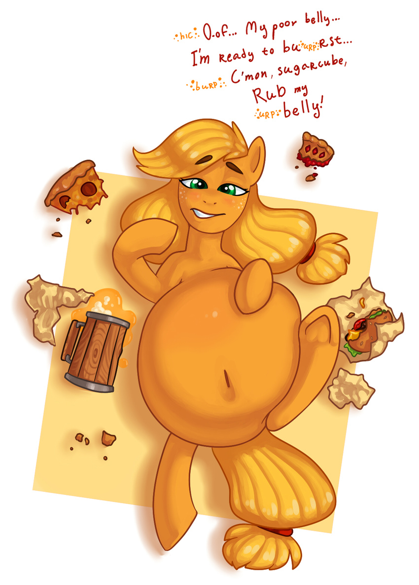 applejack_(mlp) belly big_belly burping cuprumrus earth_pony equine first_person_view food friendship_is_magic green_eyes hand_on_stomach hooves horse looking_at_viewer mammal my_little_pony navel pony rainbow_dash_(mlp) weight_gain