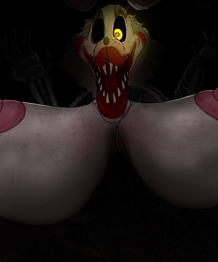 1_eye absurd_res animatronic anthro areola big_areola big_breasts big_nipples blood blood_in_mouth blood_on_face blood_splatter bodily_fluids body_horror breasts canid canine cybernetics cyborg eyelashes female five_nights_at_freddy's five_nights_at_freddy's_2 fox glowing glowing_eyes hi_res horror_(theme) huge_breasts huge_nipples hyper hyper_breasts hyper_nipples lips lipstick looking_at_viewer looking_down looking_down_at_viewer low-angle_view m4n machine makeup mammal mangle_(fnaf) mangle_(jr's) monster nipples orange_pupils pupils robot robotic robotic_arm robotic_leg robotic_legs robotic_limb robotics scary scary_face scary_smile scottgames sharp_teeth smile smiling_at_viewer solo teeth thick_lips tongue vein veiny_breasts wire worm's-eye_view yellow_sclera
