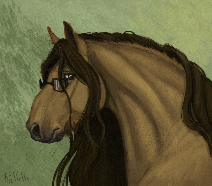 absurd_res anatomically_correct draft_horse equid equine eyewear eyewear_only feral firehello glasses glasses_only headshot_portrait hi_res horse male mammal nude portrait realistic_feral solid_punch solo wearing_glasses