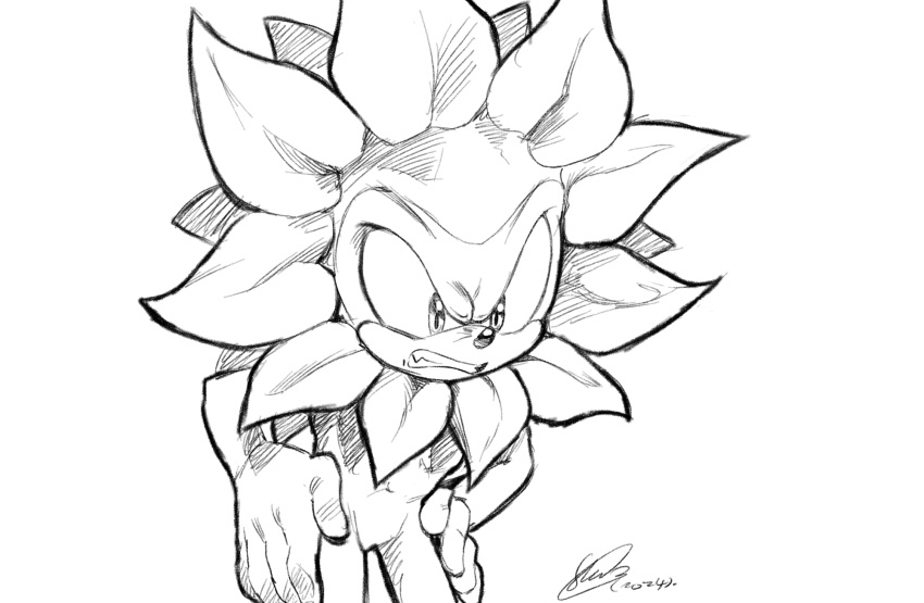 2024 angry anthro biped black_and_white black_nose clenched_teeth eulipotyphlan featureless_crotch flower hands_on_own_hips hedgehog hi_res line_art male mammal monochrome nude petals plant sega soina solo sonic_the_hedgehog sonic_the_hedgehog_(series) standing teeth