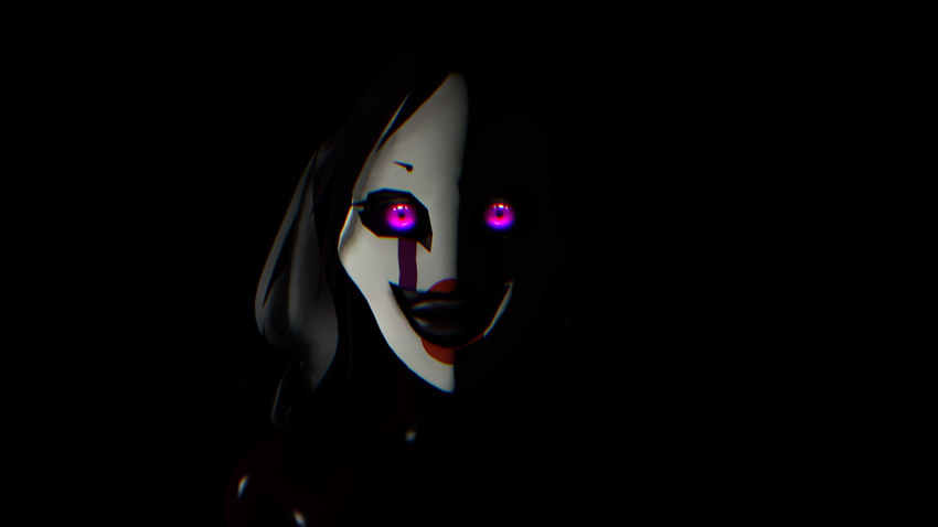 3d_(artwork) animatronic crossgender digital_media_(artwork) female five_nights_at_freddy's five_nights_at_freddy's_2 glowing glowing_eyes hi_res looking_at_viewer machine mammal marionette_(fnaf) not_furry pigtails robot sexy_woolfy simple_background solo source_filmmaker video_games