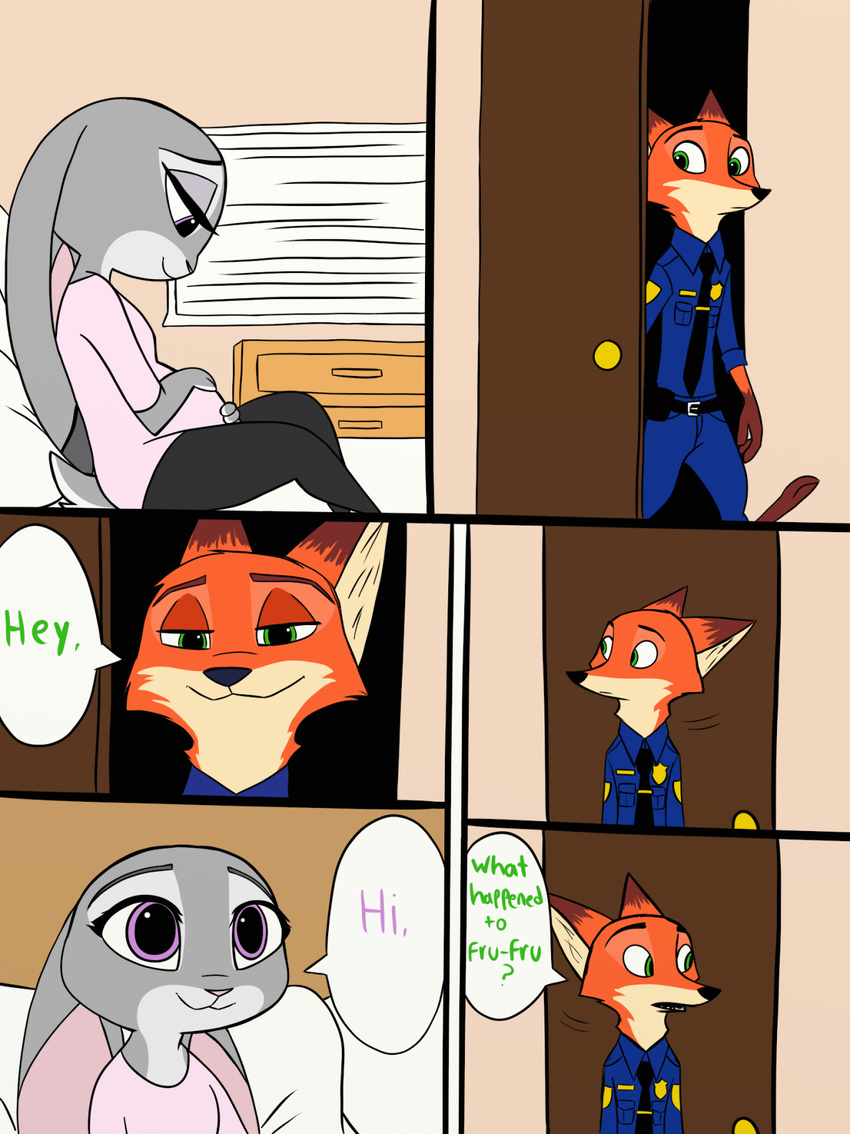 2017 anthro canine clothed clothing comic disney female fox fur judy_hopps lagomorph male mammal nick_wilde rabbit skeletonguys-and-ragdolls zootopia