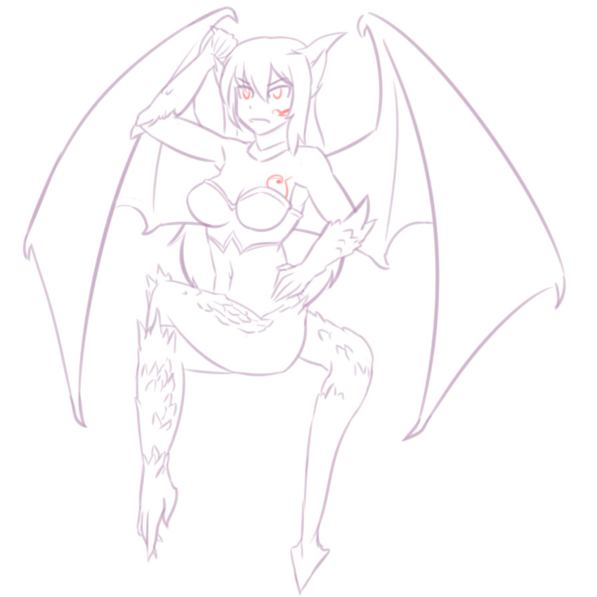 alma_elma animal_humanoid armpits big_wings breasts clothed clothing crossed_legs dragon dragon_humanoid facial_markings female hair hand_on_hip humanoid hybrid line_art long_hair long_haud markings monster_girl monster_girl_(genre) monster_girl_quest navel open_mouth partially_clothed race_swap raised_arm red_eyes scales simple_background sketch skimpu solo spade_tail tattoo thundragon video_games white_background wings