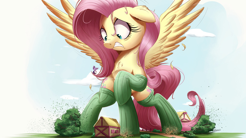2017 clothing cutie_mark duo equine eyelashes feathered_wings feathers female feral fluttershy_(mlp) friendship_is_magic hair legwear long_hair macro mammal my_little_pony ncmares outside pegasus pink_hair spread_wings tree twilight_sparkle_(mlp) wings