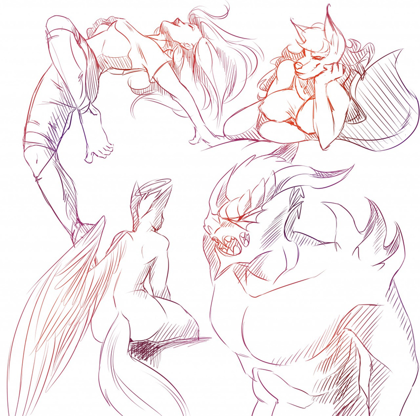 anthro badquinque breasts canine demon female group hair human hybrid male mammal nipples scalie smile wings