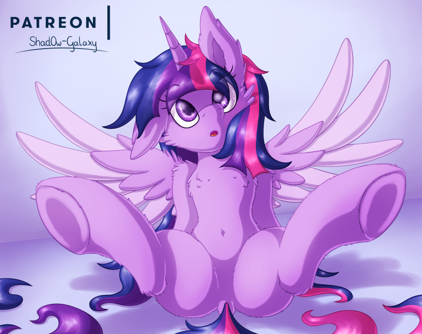 2019 equine eyebrows eyelashes female feral friendship_is_magic hair horn looking_at_viewer mammal multicolored_hair my_little_pony patreon shad0w-galaxy solo twilight_sparkle_(mlp) winged_unicorn wings