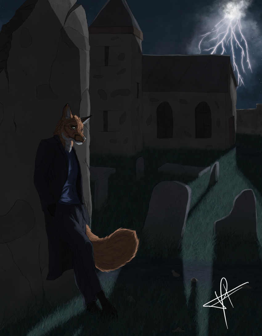2017 abandonned canine church clothing cloud colored dark fere flashfire fox gloomy graves leaning lightning mammal star storm