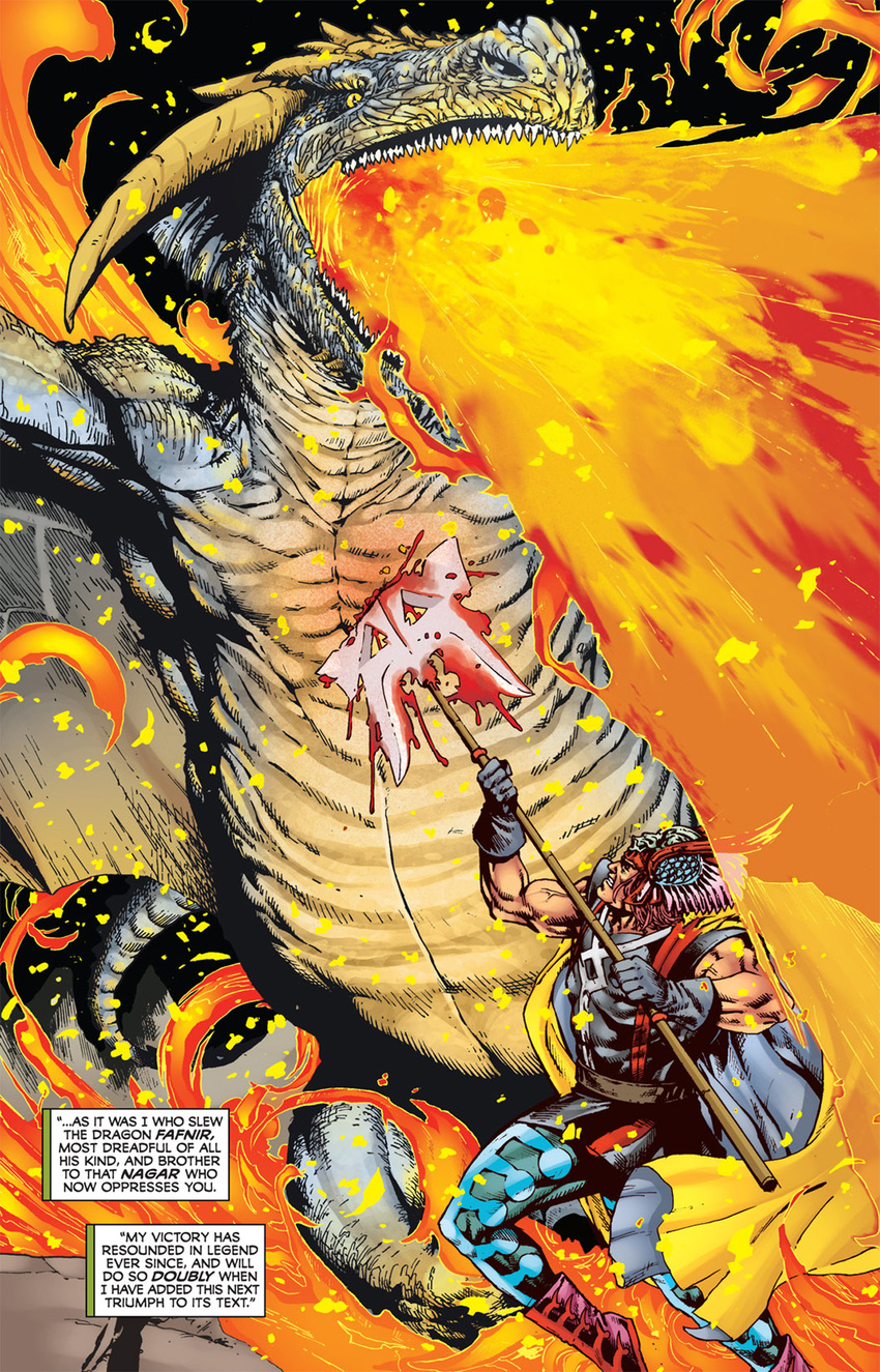 blood comic dragon fight fire lance slayer stab teeth warrior wyvern