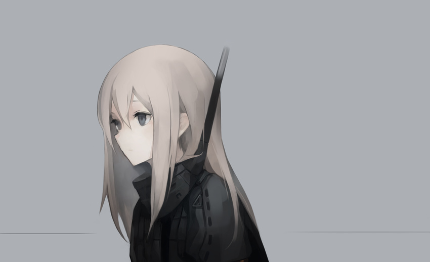 blonde_hair blue_eyes closed_mouth cropped_jacket expressionless grey_background gyup highres kantai_collection long_hair military military_uniform no_hat no_headwear simple_background solo u-511_(kantai_collection) uniform