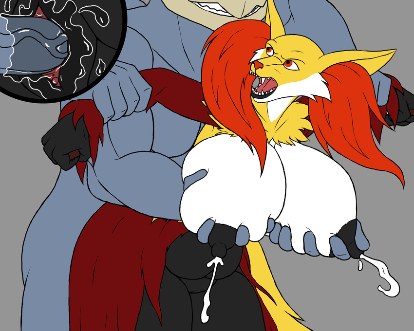 angry arm_grab big_breasts breast_fondling breast_grab breast_milking breasts delphox female fondling forced from_behind_position hand_on_breast huge_breasts karnator_(artist) lactating looking_back machamp male milk milk_stream nintendo open_mouth penetration pok&eacute;mon pok&eacute;morph prison_guard_position projectile_lactation pussy_juice restrained sex teeth thick_thighs vaginal vaginal_penetration video_games wide_hips