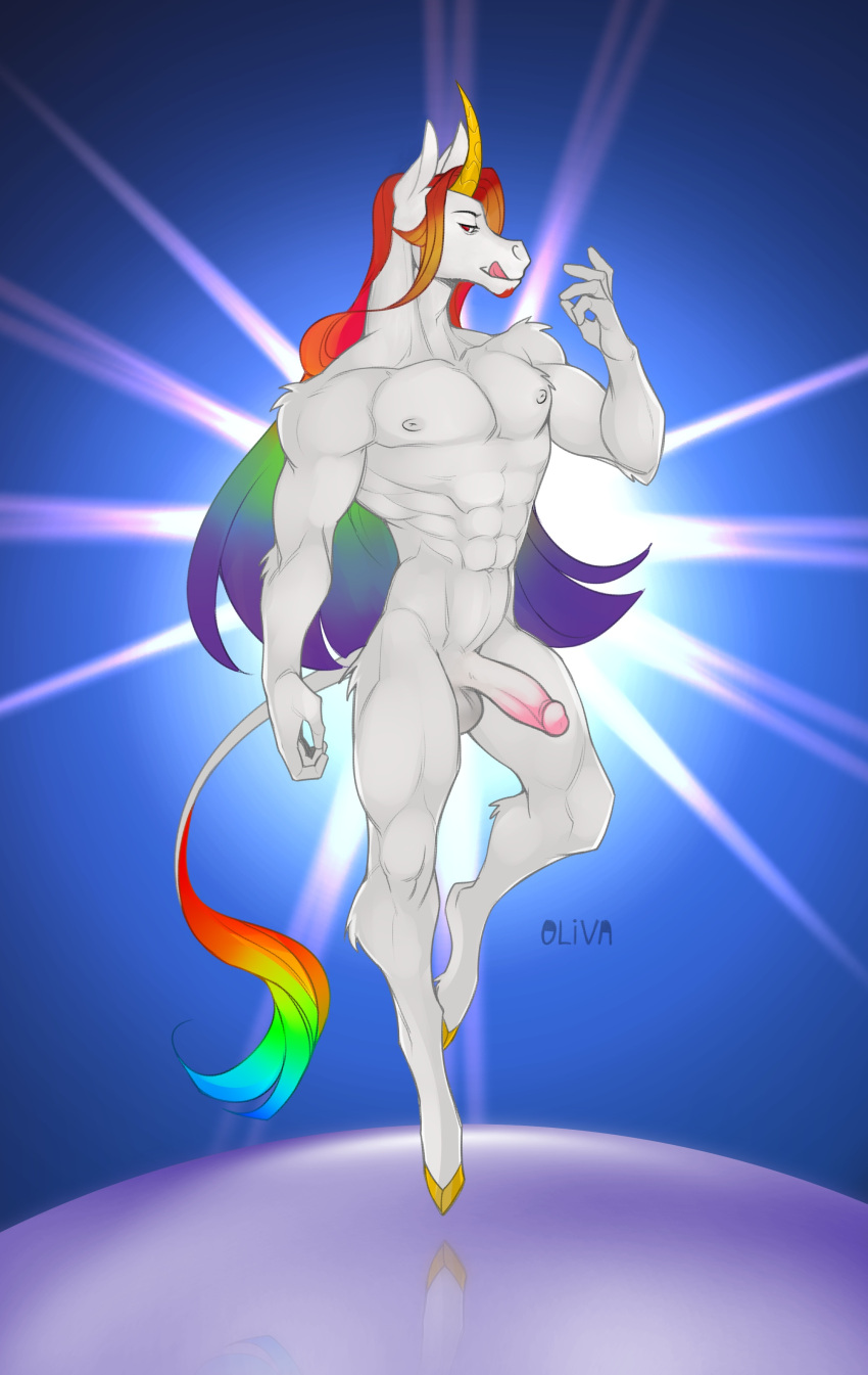 abs absurd_res anthro areola athletic athletic_anthro athletic_male balls bangs bedroom_eyes biceps big_muscles closed_smile colored digital_media_(artwork) eqamrd equid equine eye_contact fingers floating fur genitals hair hi_res hooves horn humanoid_genitalia humanoid_penis kadaus licking licking_lips long_hair looking_at_another looking_at_partner lust male mammal midair monotone_body mouth_closed multicolored_hair muscular muscular_male muscular_thighs mythological_creature mythological_equine mythology narrowed_eyes naughty_face nipples nude pecs penis pose rainbow_hair seductive smile solo tail tongue tongue_out tuft unicorn white_body