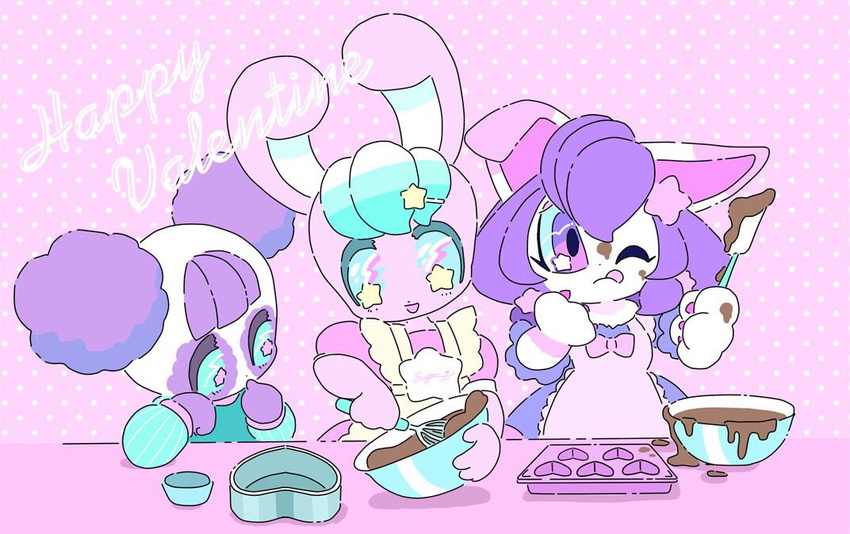 artist_request cat chocolate cooking furry long_hair panda purple_hair rabbit valentine_day