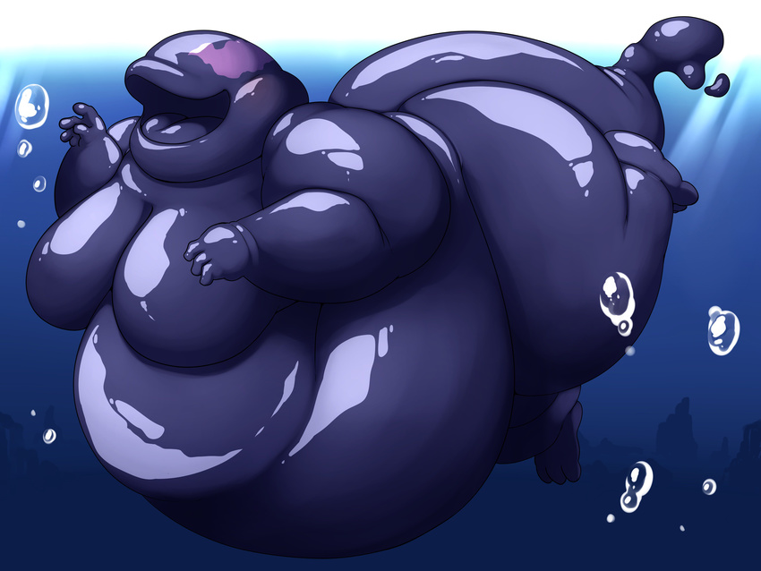 4:3 anthro belly big_belly big_breasts breasts cetacean darlas hi_res hyper hyper_belly male mammal marine obese open_mouth orca overweight shiny shiny_skin slime solo thick_thighs underwater water whale yosioka_san