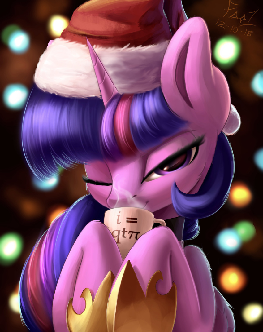 2018 christmas cup cutie_mark equine female feral foughtdragon01 friendship_is_magic hair hi_res holidays horn looking_at_viewer mammal my_little_pony solo twilight_sparkle_(mlp) unicorn unicorn_horn