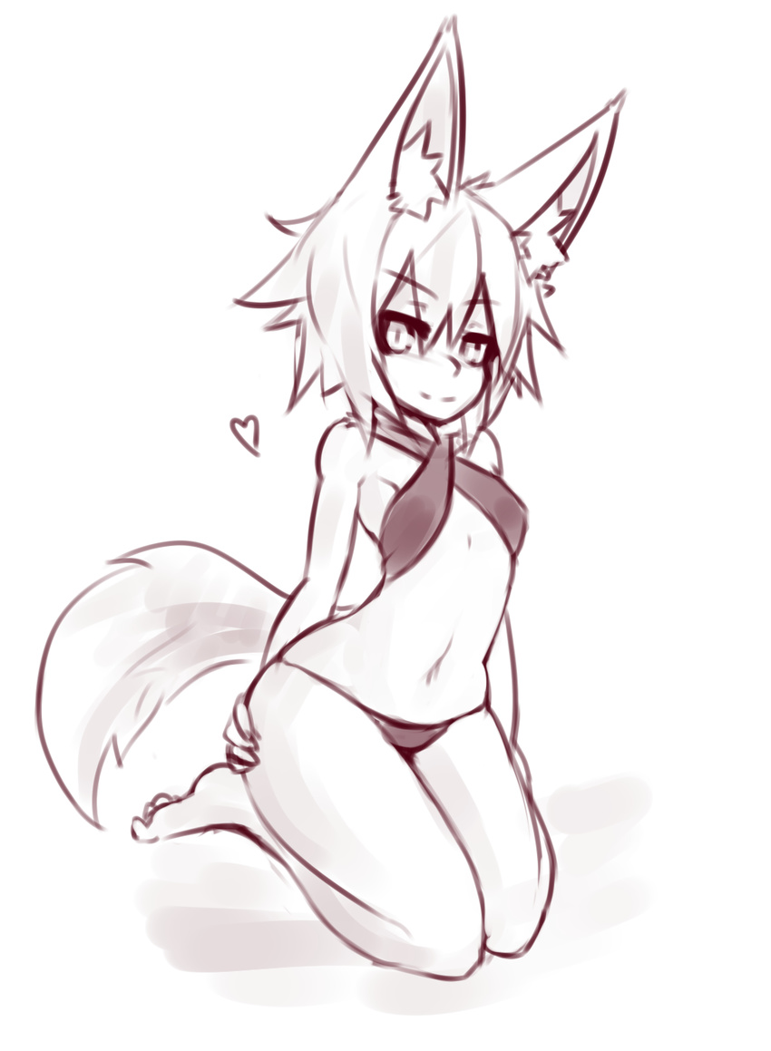 &lt;3 2016 animal_humanoid armpits big_butt bikini breasts butt canine clothed clothing feet female fox fox_humanoid hair hand_on_butt humanoid inner_ear_fluff kneeling looking_at_viewer mammal monochrome navel partially_clothed short_hair simple_background sketch skimpy slim slit_pupils small_breasts smile solo sub-res swimsuit white_background wide_hips