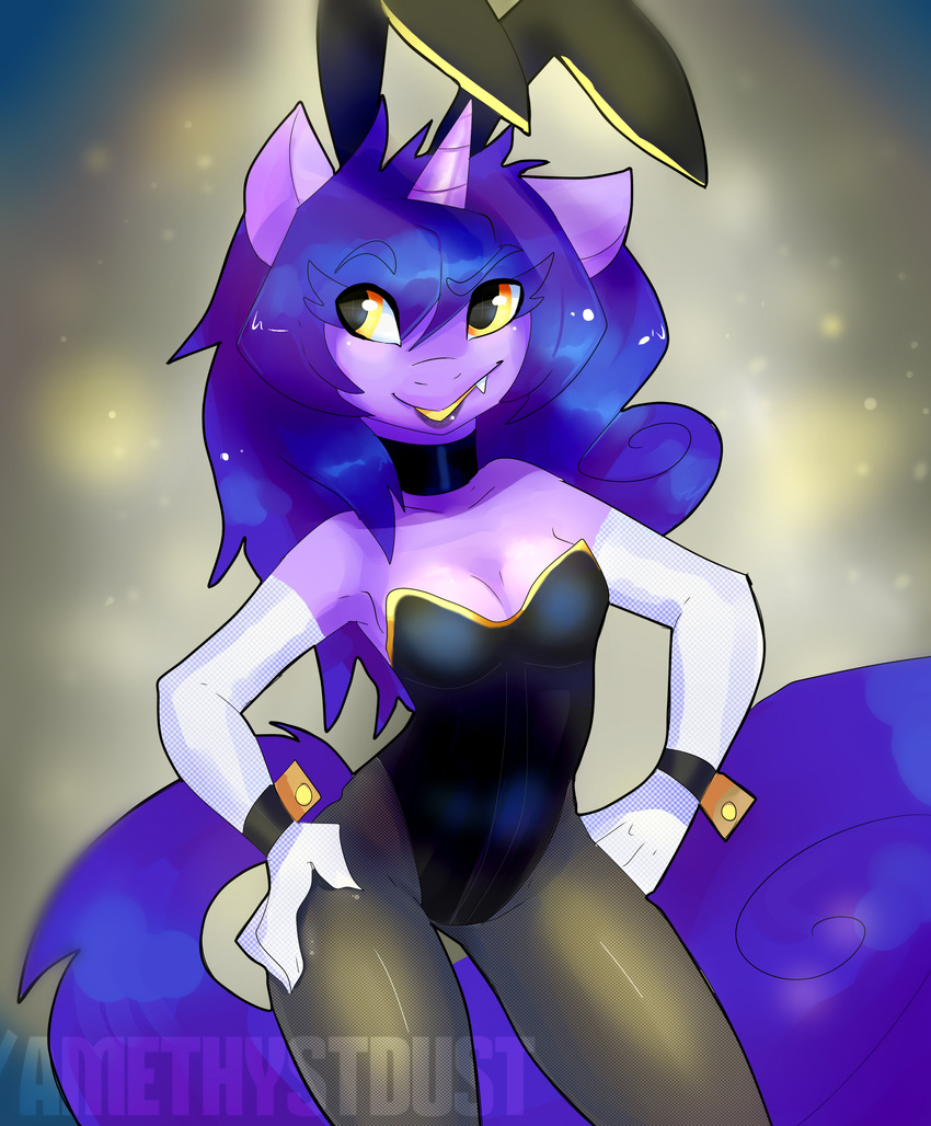 amethystdust anthro clothed clothing corset equine female hair horn lingerie mammal solo standing unicorn wide_hips