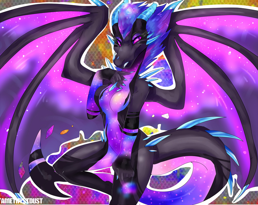 amethystdust anthro breasts dragon featureless_breasts female hair horn looking_at_viewer nude solo wings