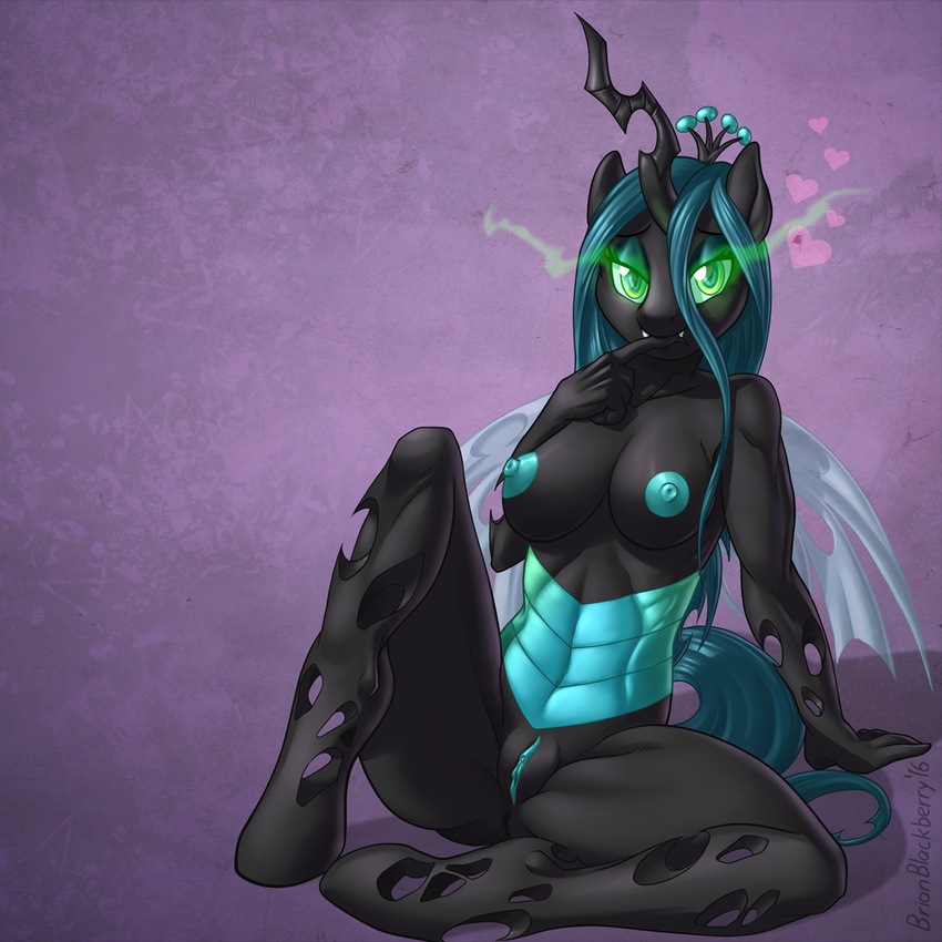 &lt;3 2016 anthro anthrofied areola breasts brian_mcpherson changeling cropped fangs female friendship_is_magic green_eyes hair hi_res hole_(anatomy) horn insect_wings long_hair looking_at_viewer my_little_pony nipples nude pussy queen_chrysalis_(mlp) smile solo wings