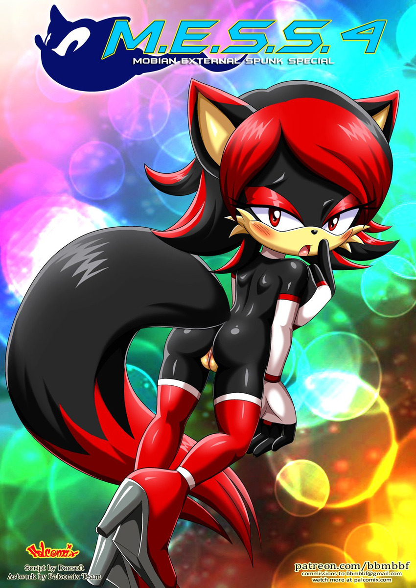 anthro bbmbbf bedroom_eyes black_fur boots butt canine clothing comic elbow_gloves female footwear fox fur gloves hair half-closed_eyes hedgehog high_heels hybrid legwear mammal mostly_nude nude palcomix pussy red_hair seductive shoes solo sonic_(series) tail_the_hedgefox thigh_highs