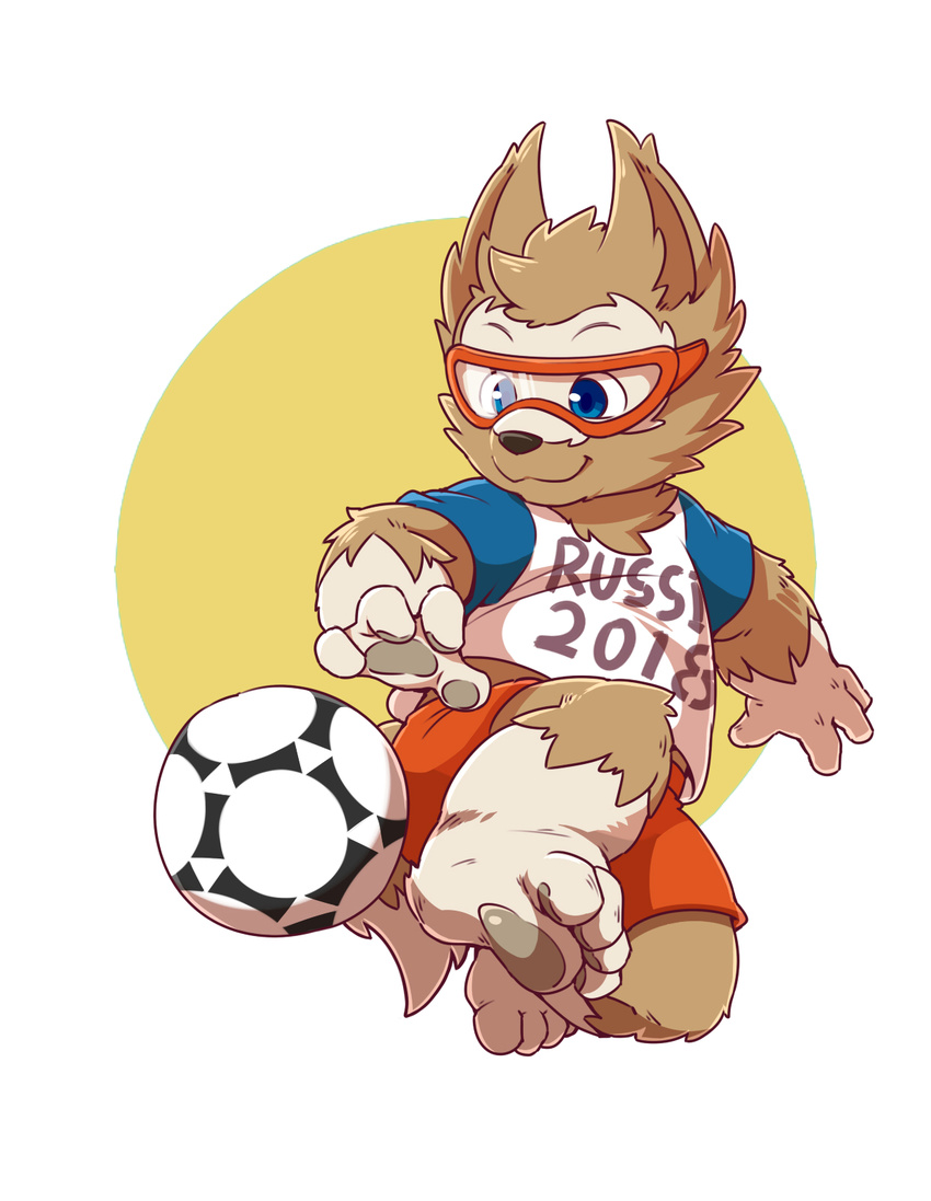 action_pose anthro barefoot canine cub dog english_text eyewear goggles jumping kick male mammal smile soccer solo sport text wolfsoul young zabivaka