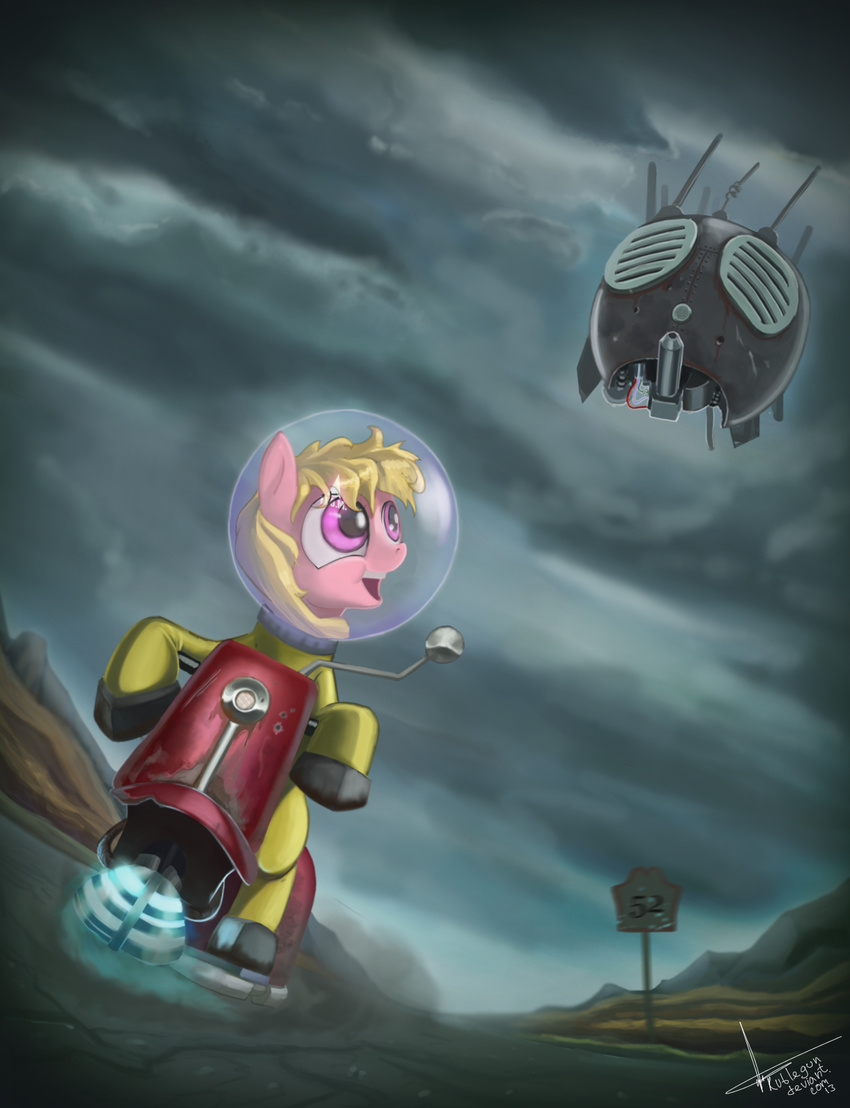 blonde_hair detailed_background equine fan_character feral hair hooves mammal my_little_pony open_mouth pink_eyes rublegun sky smile teeth