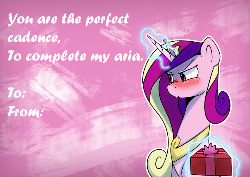 2017 abstract_background anticularpony blush english_text equine female feral friendship_is_magic gift hair holidays horn jewelry magic mammal multicolored_hair my_little_pony necklace princess_cadance_(mlp) purple_eyes solo text unicorn valentine's_day