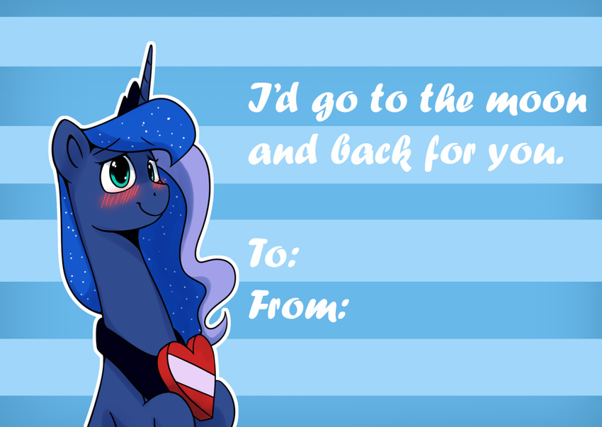 2017 anticularpony blue_background blue_eyes blue_hair blush crown english_text equine female friendship_is_magic fur hair holidays horn jewelry mammal my_little_pony necklace princess_luna_(mlp) simple_background smile solo text unicorn unicorn_horn valentine's_day