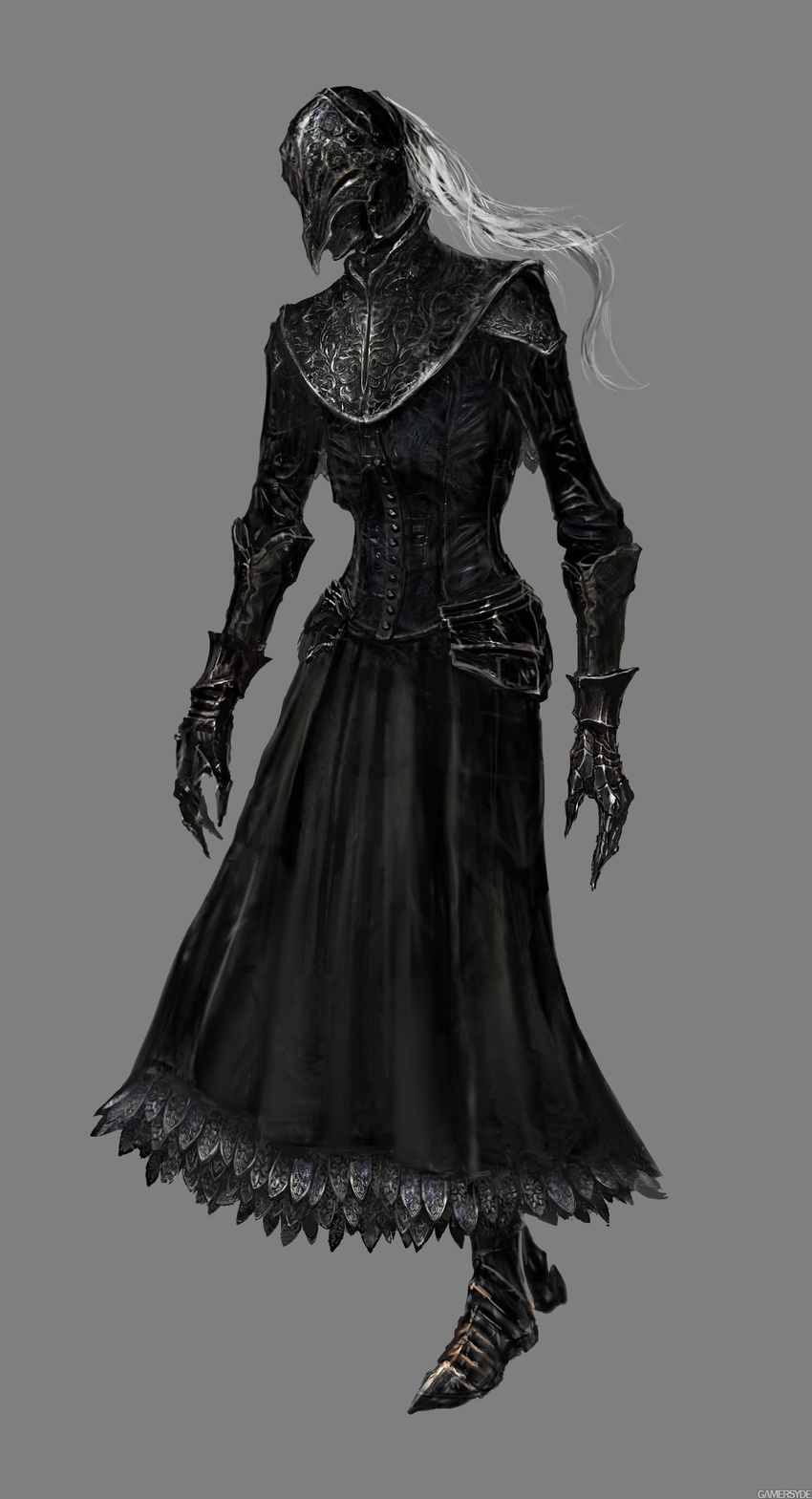 artist_request dark_souls_iii dress from_software gauntlets mask official_art ponytail souls_(from_software) white_hair