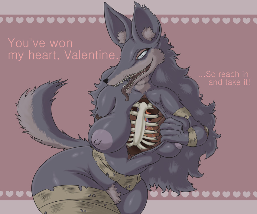 akularune bandage big_breasts breasts canine gore holidays liarborn mammal ribcage undead valentine's_day wolf zombie