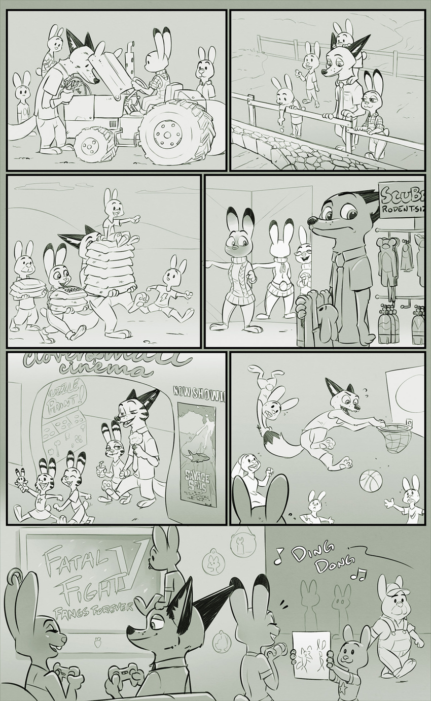 2017 anthro basketball blush buckteeth canine clothed clothing comic controller daughter dipstick_ears disney eyewear family father fox gaming glasses group hi_res judy_hopps lagomorph mammal meme mistermead monochrome necktie nick_wilde parent rabbit shirt size_difference smile stu_hopps sweater teeth television text violet_hopps_(zootopia) virgin_killer_sweater zootopia