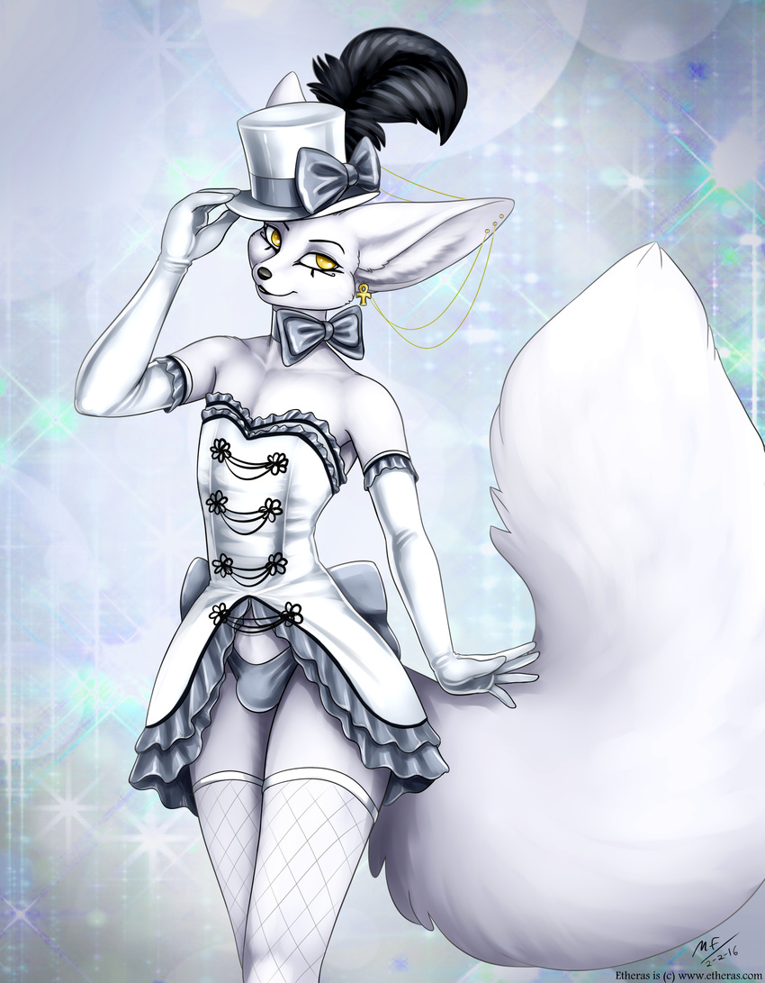 anthro bulge canine clothed clothing conditional_dnp crossdressing etheras fennec fox hat looking_at_viewer male mammal moodyferret smile solo underwear wide_hips