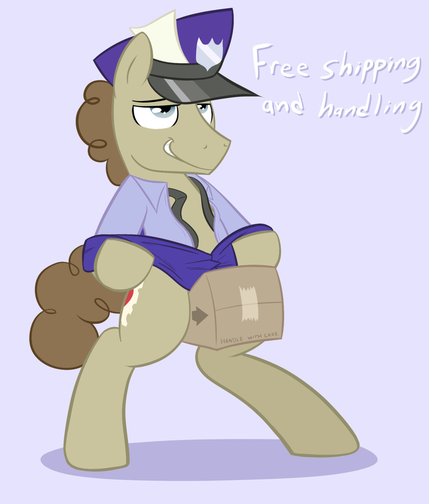 acstlu blue_eyes brown_fur brown_hair clothing dick_in_a_box equine friendship_is_magic fur hair horse male mammal my_little_pony post_haste_(mlp) solo suggestive undressing