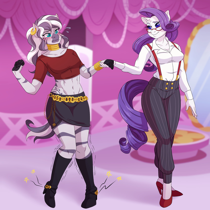 abs anthro anthrofied clothing duo equine female friendship_is_magic g-blue16 horn mammal midriff my_little_pony navel pidgeon_toed rarity_(mlp) unicorn zebra zecora_(mlp)