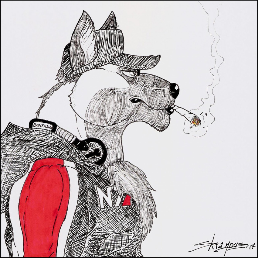 canine chest_tuft clothing dog eyewear glasses hat headphones hoodie male malinois mammal mass_effect n7 portrait skianous skianous_(character) slightly_chubby smoking tuft video_games