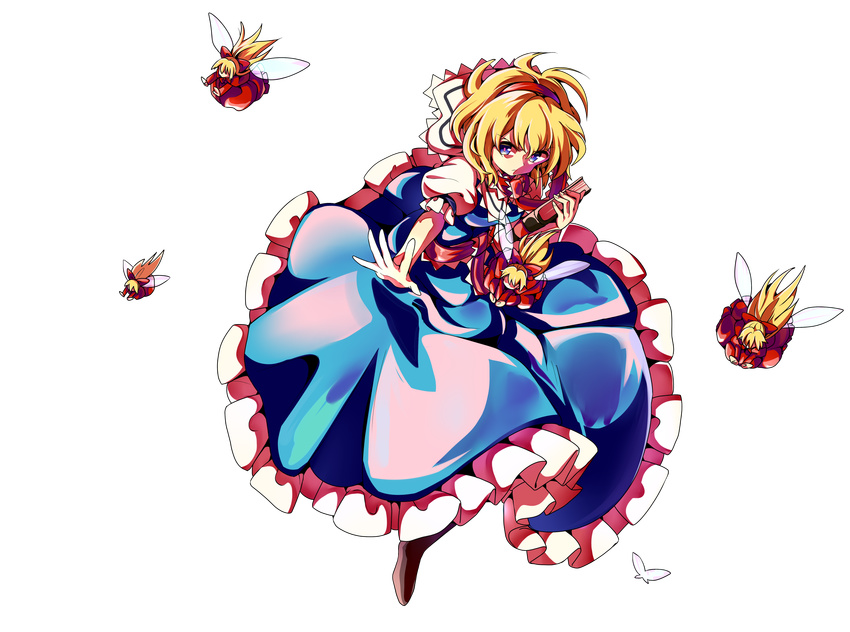 alice_margatroid baba_(baba_seimaijo) blonde_hair blue_dress blue_eyes book capelet commentary_request doll dress hairband highres short_hair tachi-e touhou transparent_background