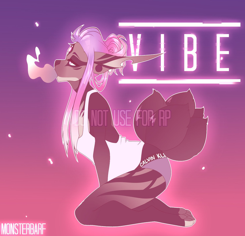 anthro canine clothed clothing female hair kneeling mammal puccaruu smoke solo watermark