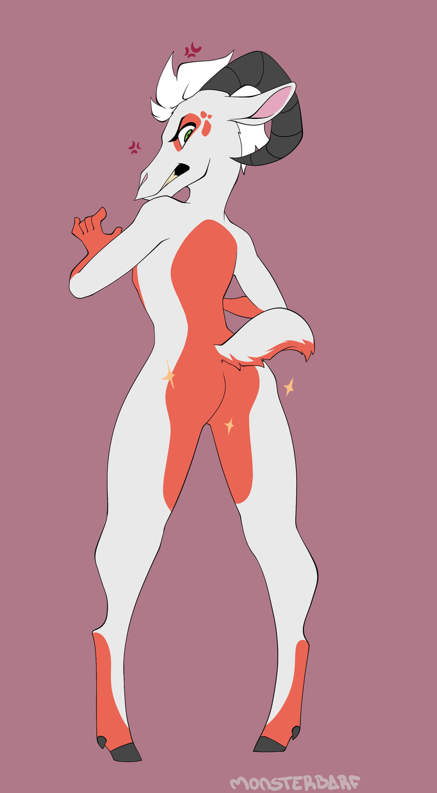 ambiguous_gender anthro butt caprine goat hair horn looking_back mammal nude puccaruu solo standing