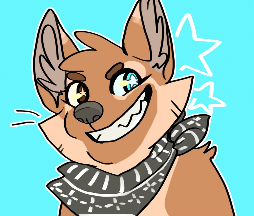 ambiguous_gender bandanna brown_fur canine corgi daflummify digital_media_(artwork) dog fur handkerchief heterochromia loser mammal solo