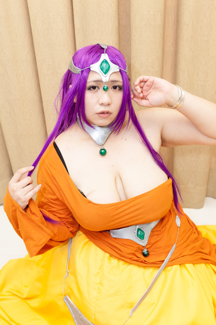 1girl asian breasts chouzuki_maryou chunsoft cosplay dragon_quest dragon_quest_iv enix large_breasts minea minea_(cosplay) photo plump purple_hair solo