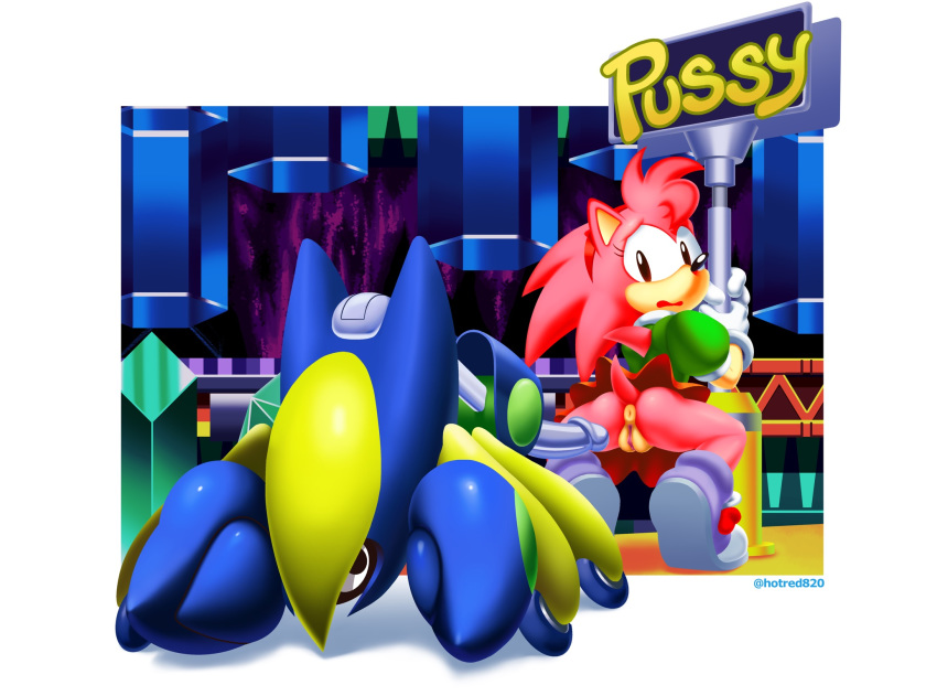 amy_rose anus boots conveyor_belt crystal highres hotred imminent_sex is_(artist) penis pink_fur pink_tail pussy robot sega sign signpost skirt sonic_(series) sonic_cd video_games worried young