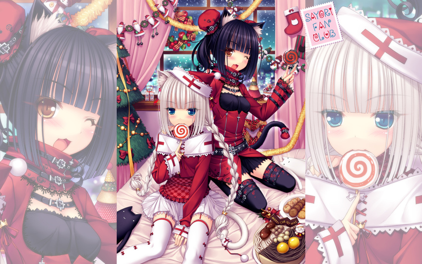 animal_ears chocolat christmas neko_para neko_works nekomimi sayori tail thighhighs vanilla wallpaper